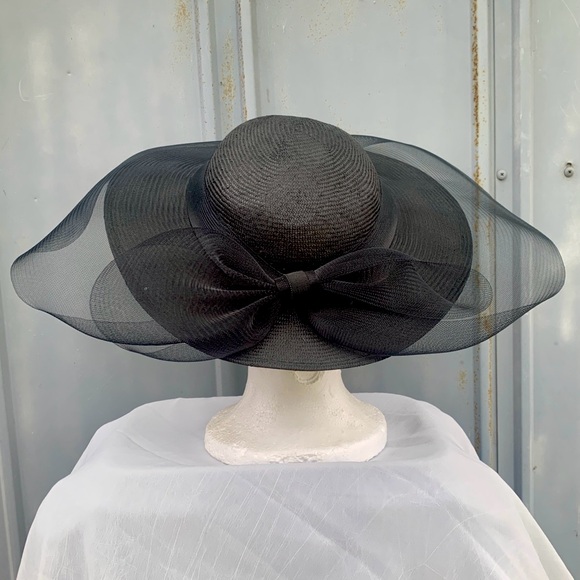Vintage Black Tilt Hat OS 50s 60s Sonni San Francisco Dior Derby Beetlejuice - Picture 6 of 16